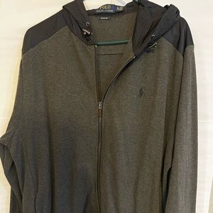 Polo Ralph Lauren Men’s Full Zip Sweatshirt with Hood, Size XL, Grey and Black